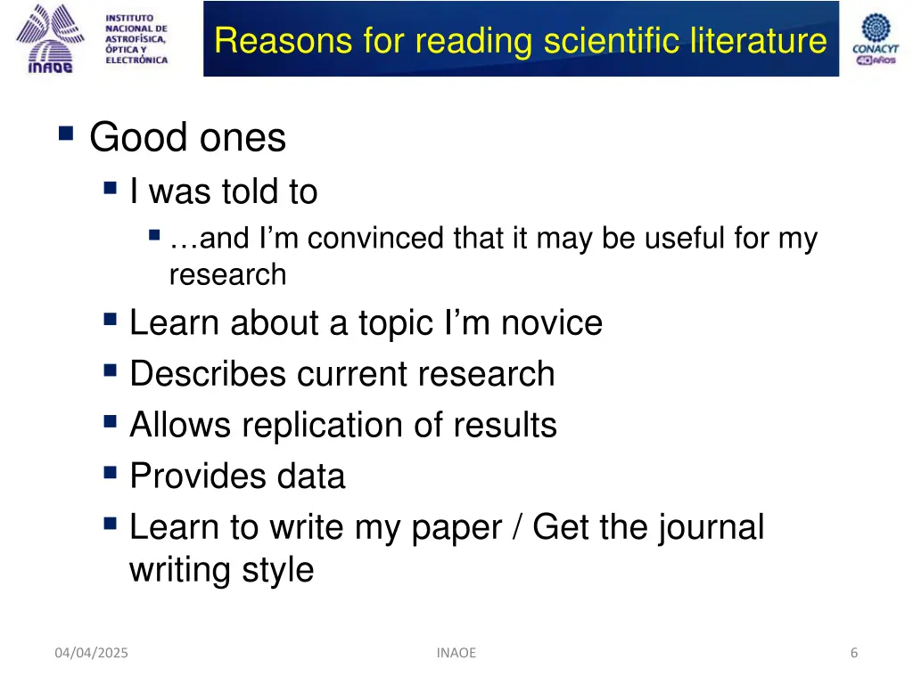 reasons for reading scientific literature 1