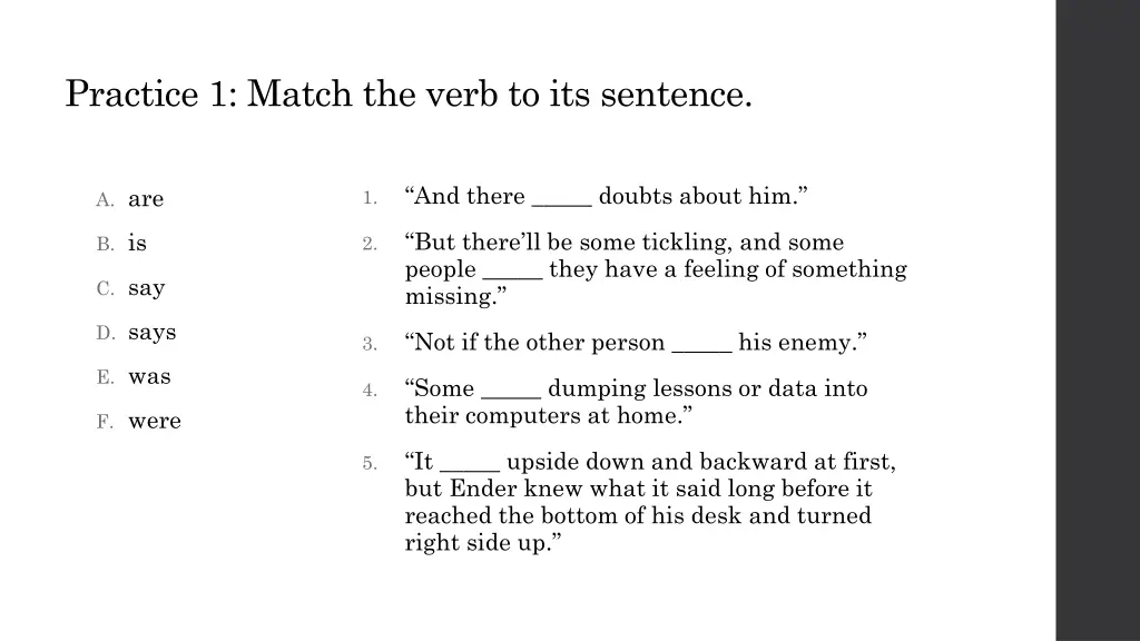 practice 1 match the verb to its sentence
