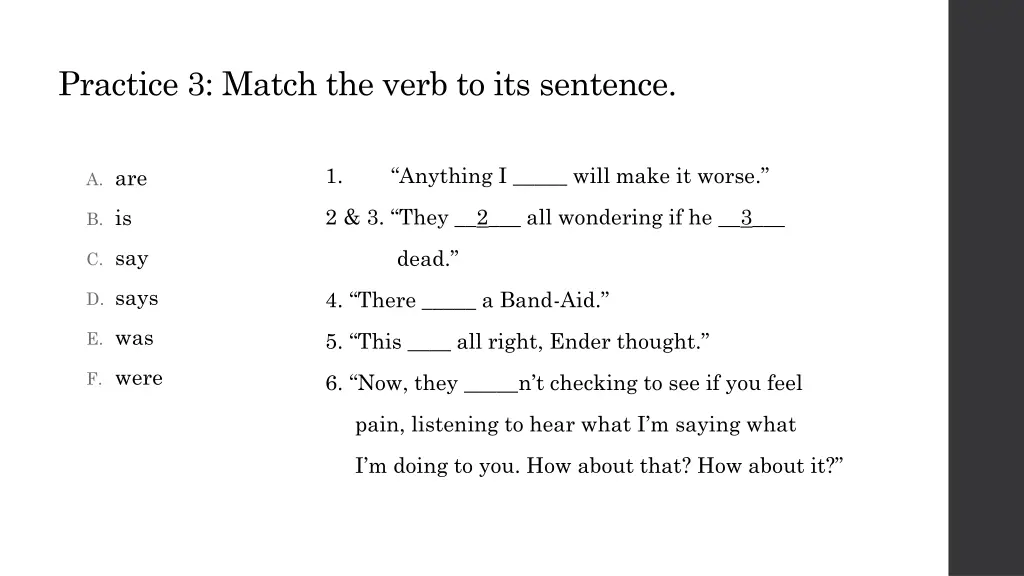 practice 3 match the verb to its sentence