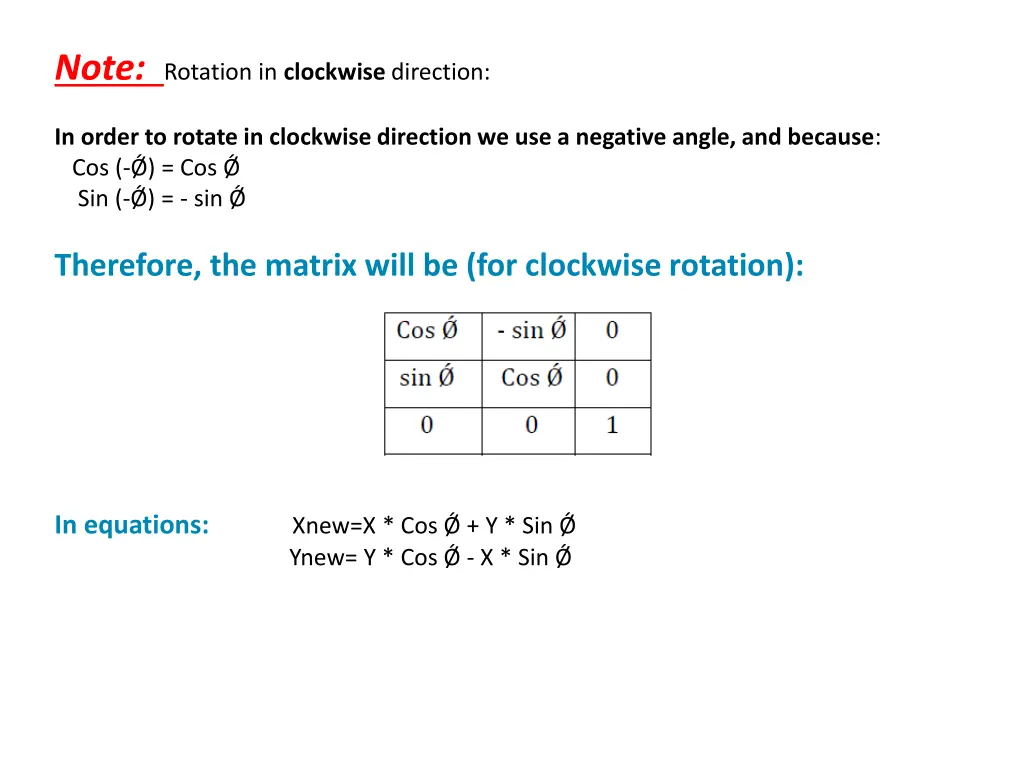 note rotation in clockwise direction