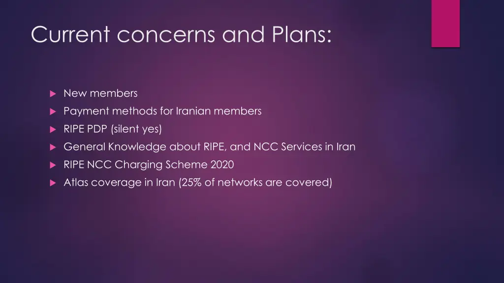 current concerns and plans