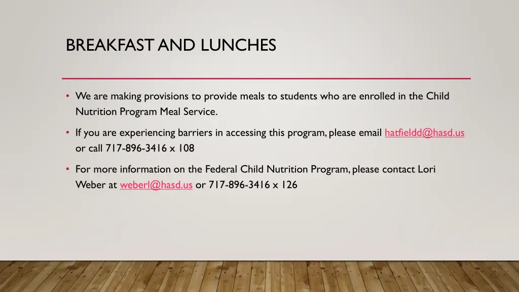 breakfast and lunches