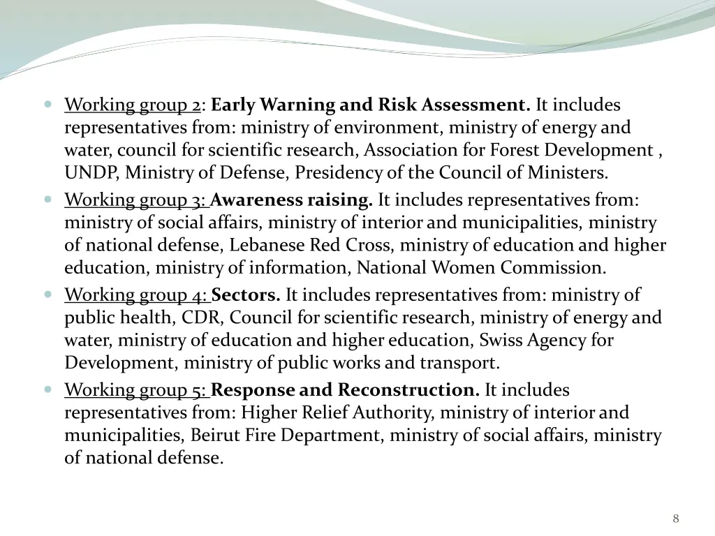 working group 2 early warning and risk assessment