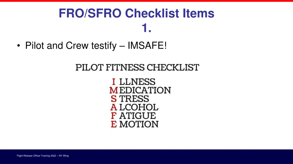 fro sfro checklist items