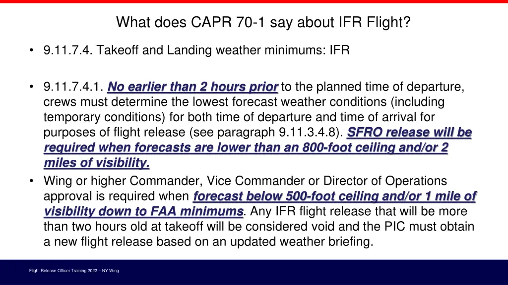 what does capr 70 1 say about ifr flight