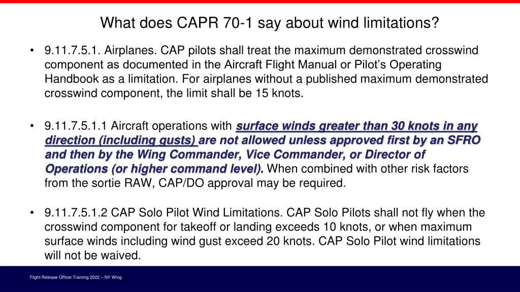 what does capr 70 1 say about wind limitations 1