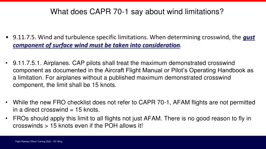 what does capr 70 1 say about wind limitations