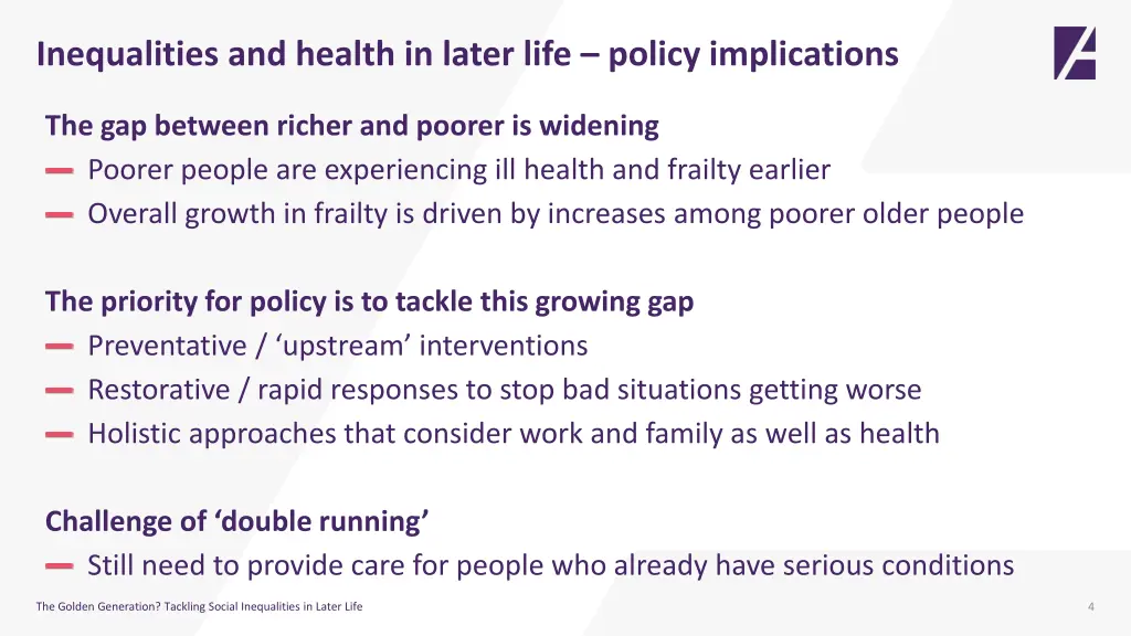 inequalities and health in later life policy