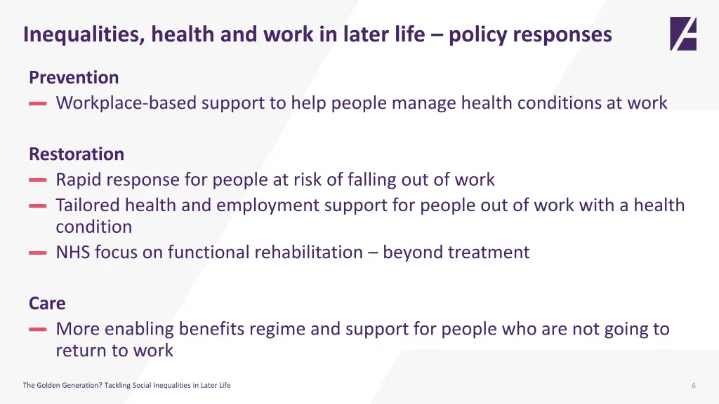 inequalities health and work in later life policy