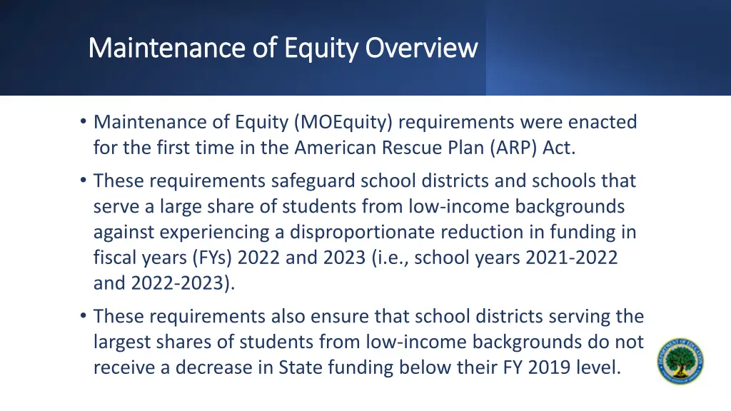 maintenance of equity overview maintenance