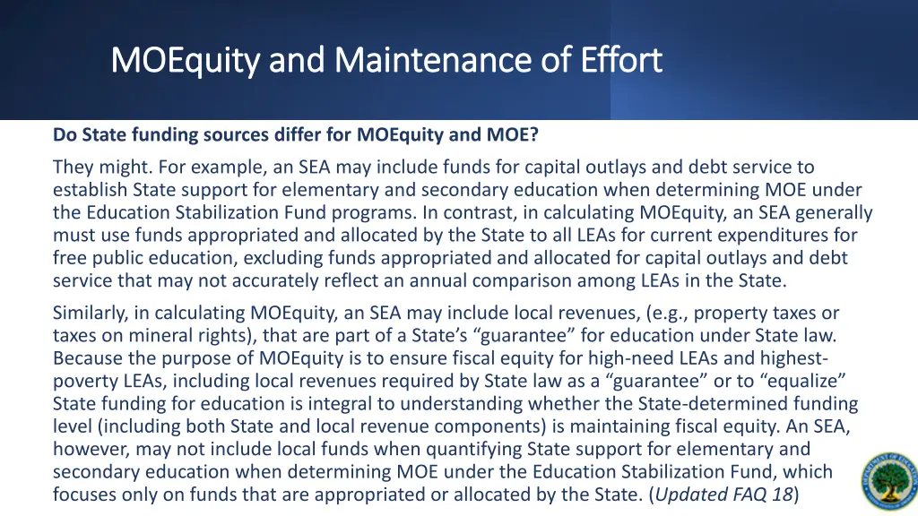 moequity moequity and maintenance of effort