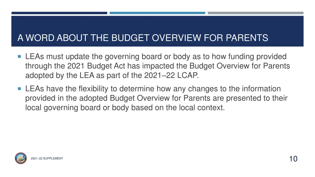a word about the budget overview for parents