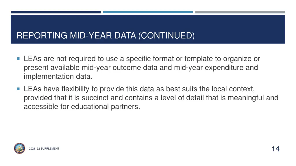 reporting mid year data continued