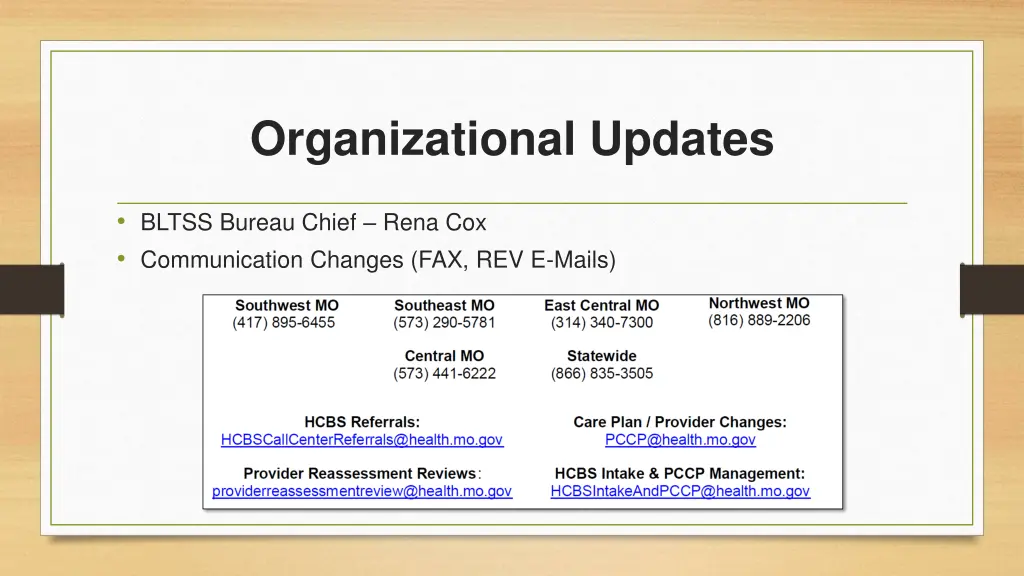 organizational updates