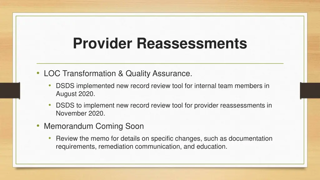 provider reassessments