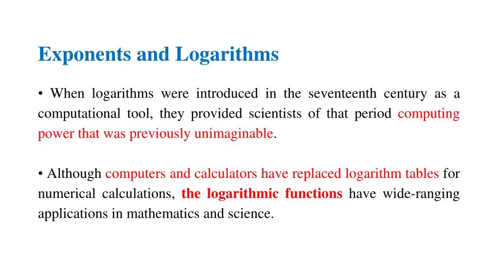 exponents and logarithms 1