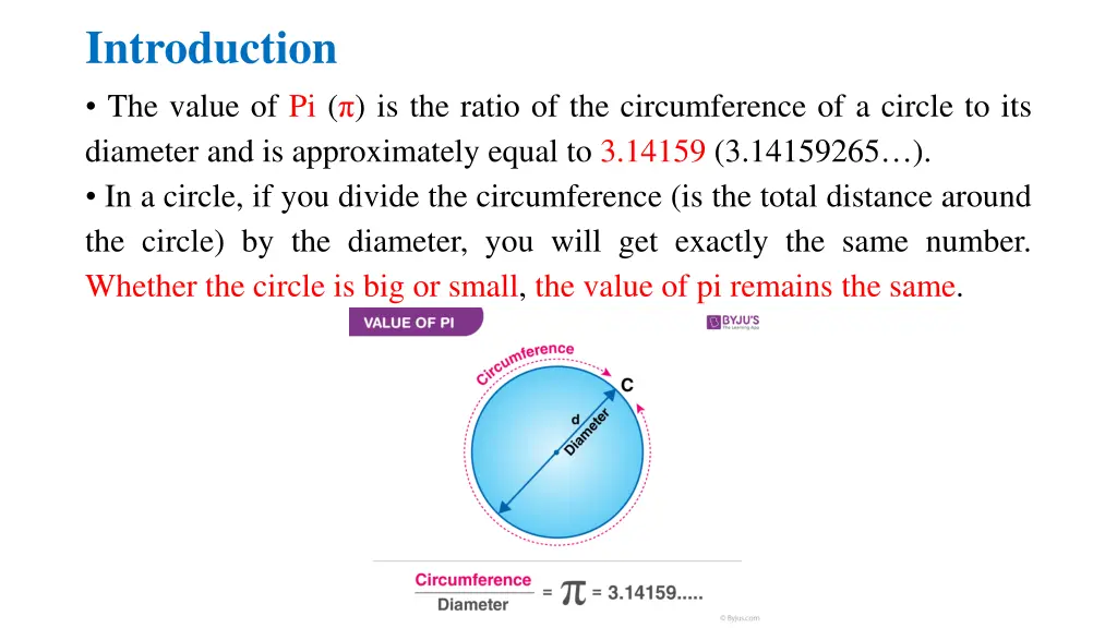 introduction the value of pi is the ratio