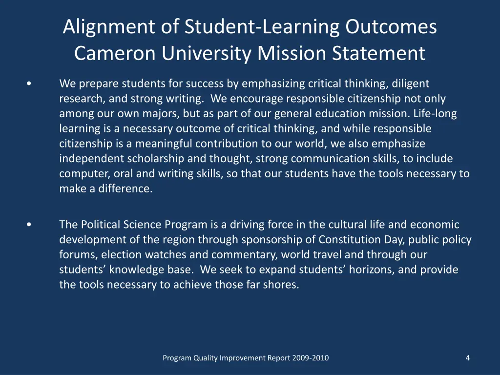 alignment of student learning outcomes cameron 1