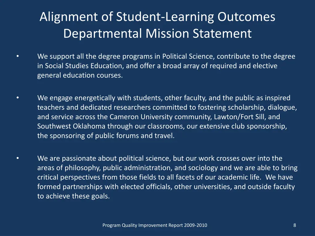 alignment of student learning outcomes