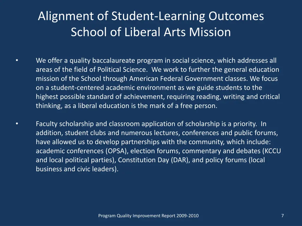 alignment of student learning outcomes school