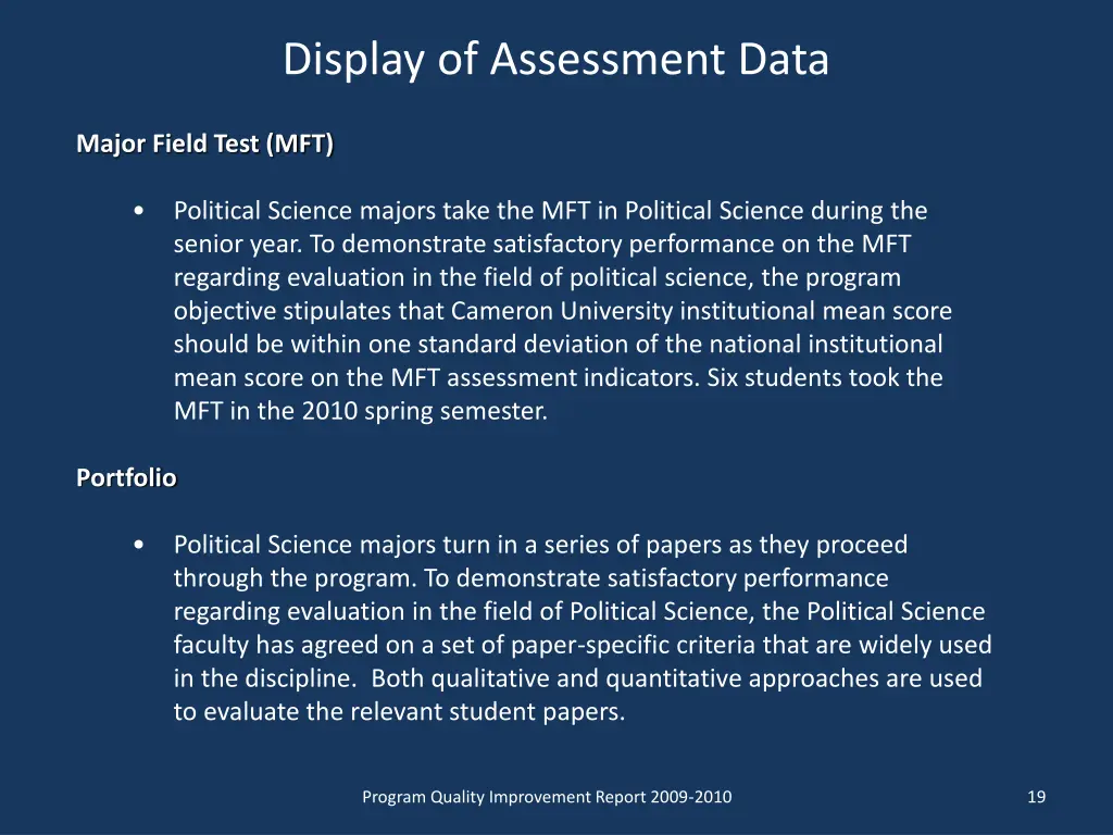 display of assessment data