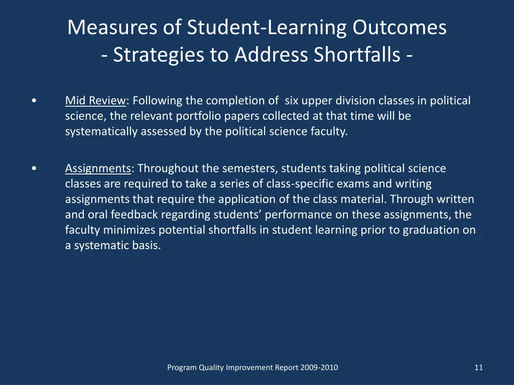 measures of student learning outcomes strategies