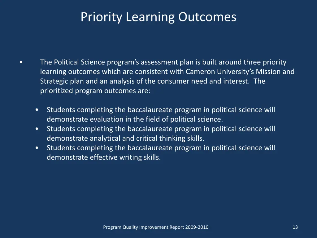 priority learning outcomes