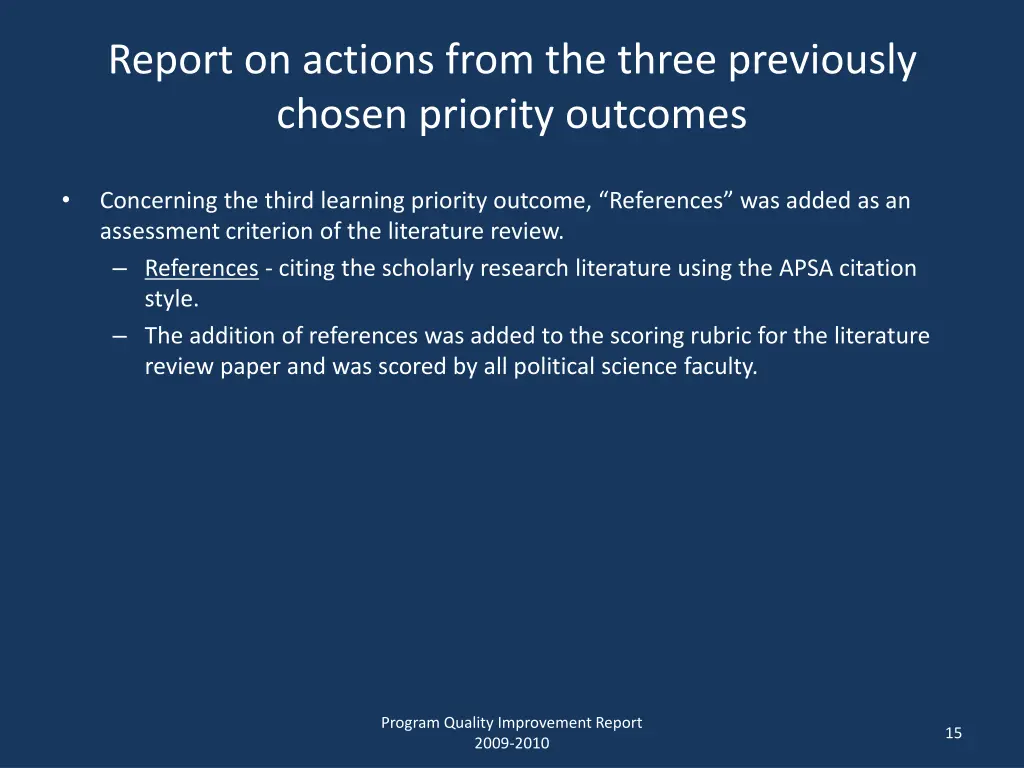 report on actions from the three previously 1