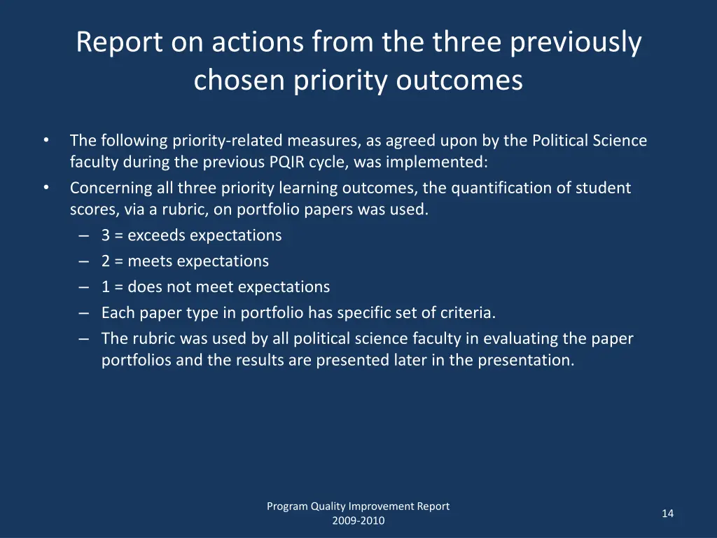 report on actions from the three previously