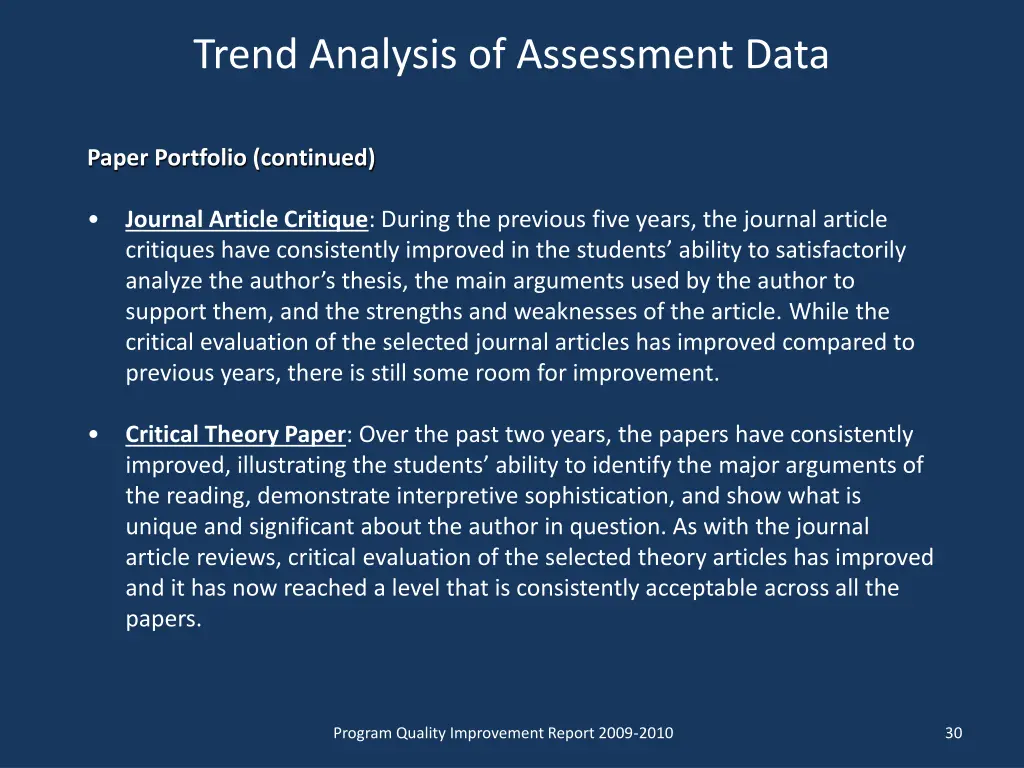 trend analysis of assessment data 2