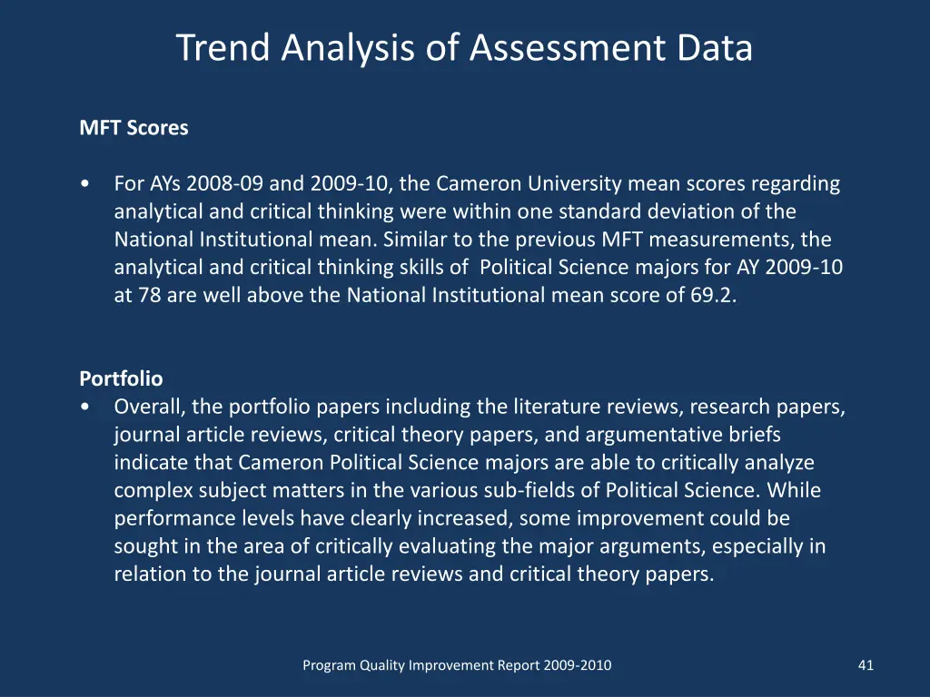 trend analysis of assessment data 9