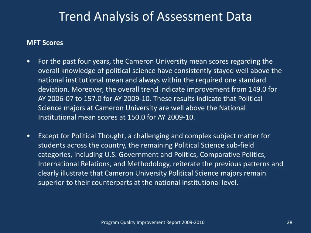 trend analysis of assessment data
