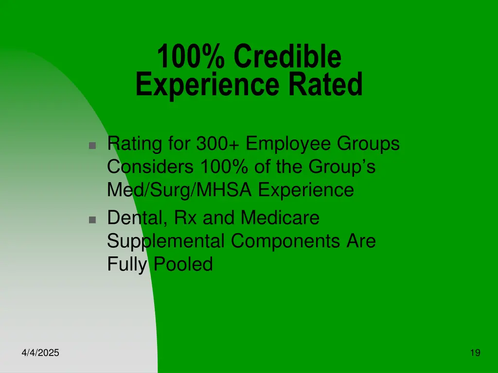 100 credible experience rated
