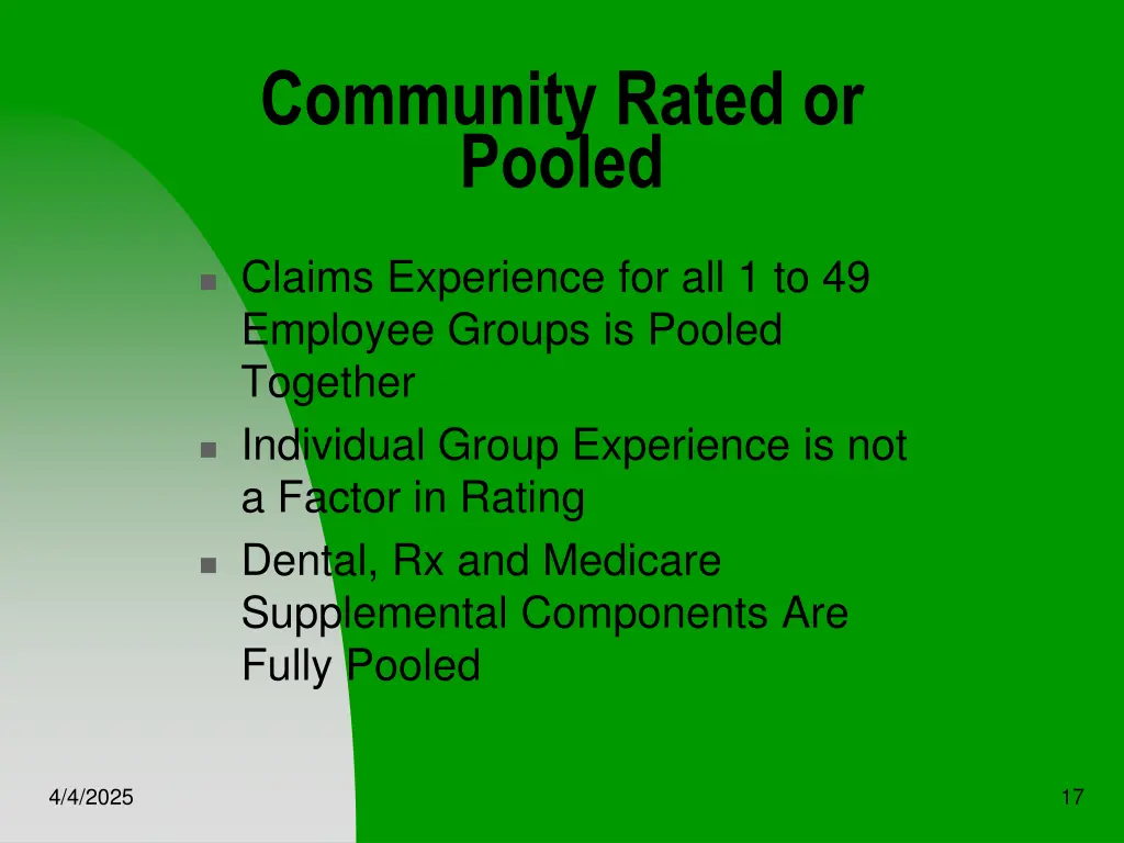 community rated or pooled