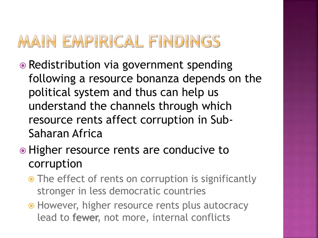 main empirical findings
