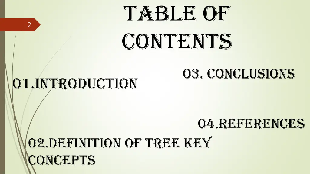 table of contents