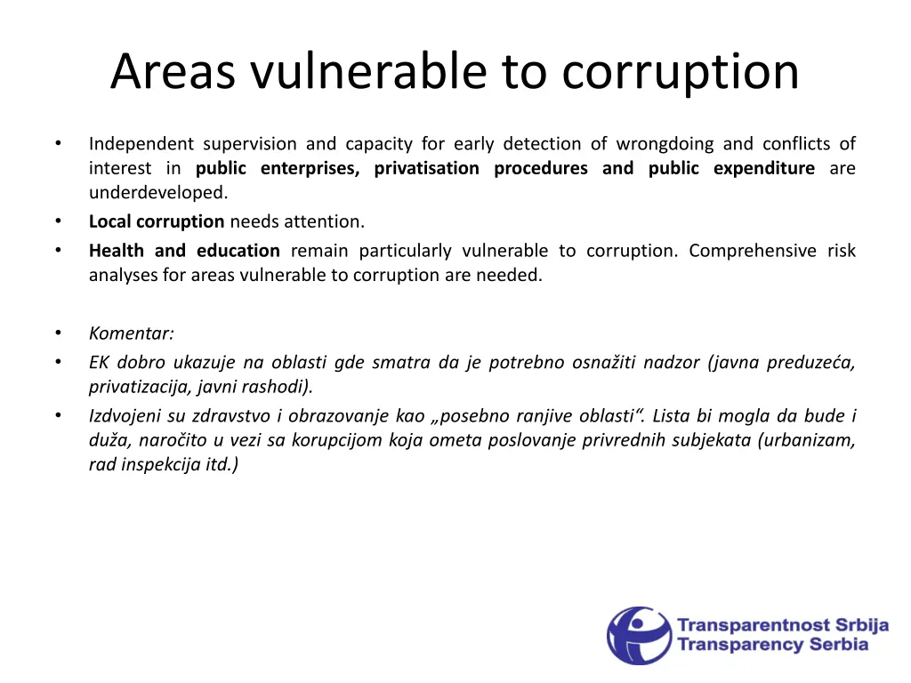 areas vulnerable to corruption
