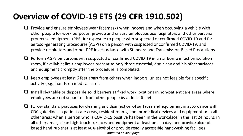 overview of covid 19 ets 29 cfr 1910 502 1