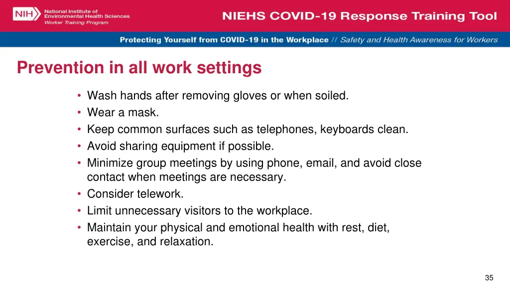 prevention in all work settings