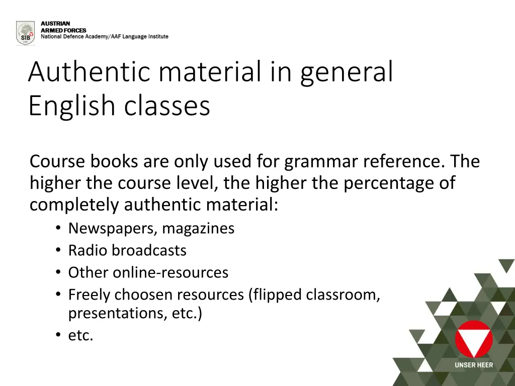 authentic material in general english classes