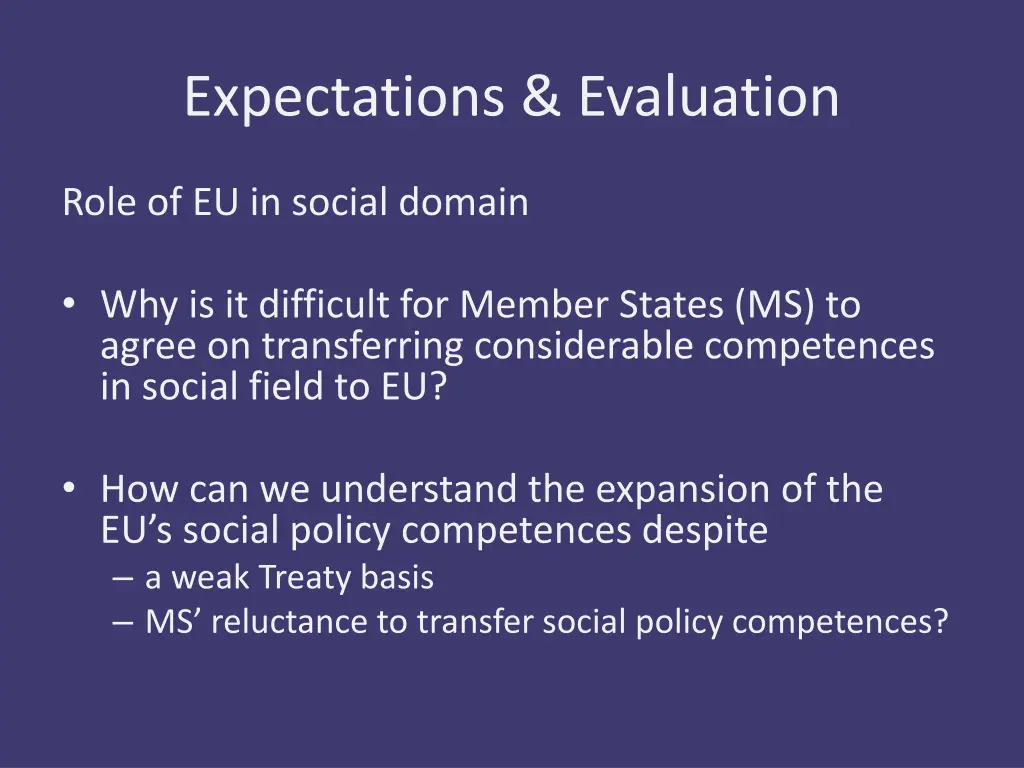 expectations evaluation 1