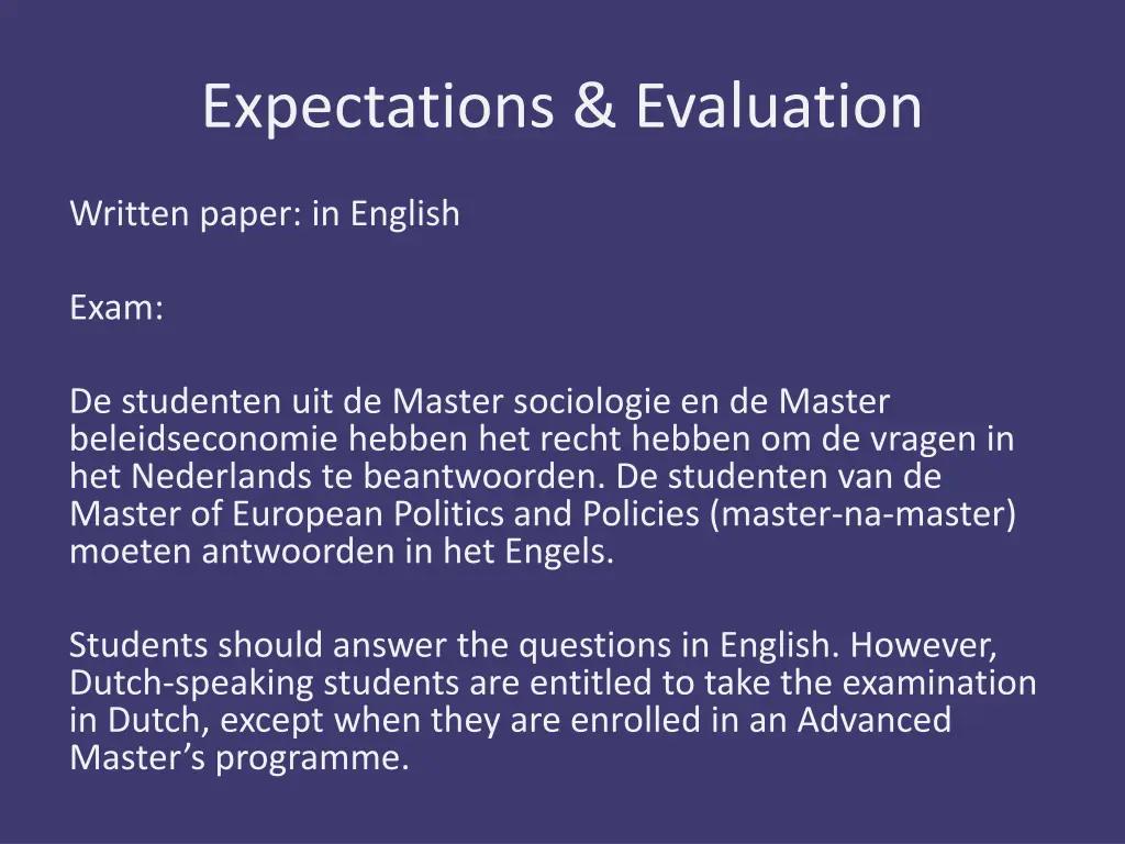 expectations evaluation 3