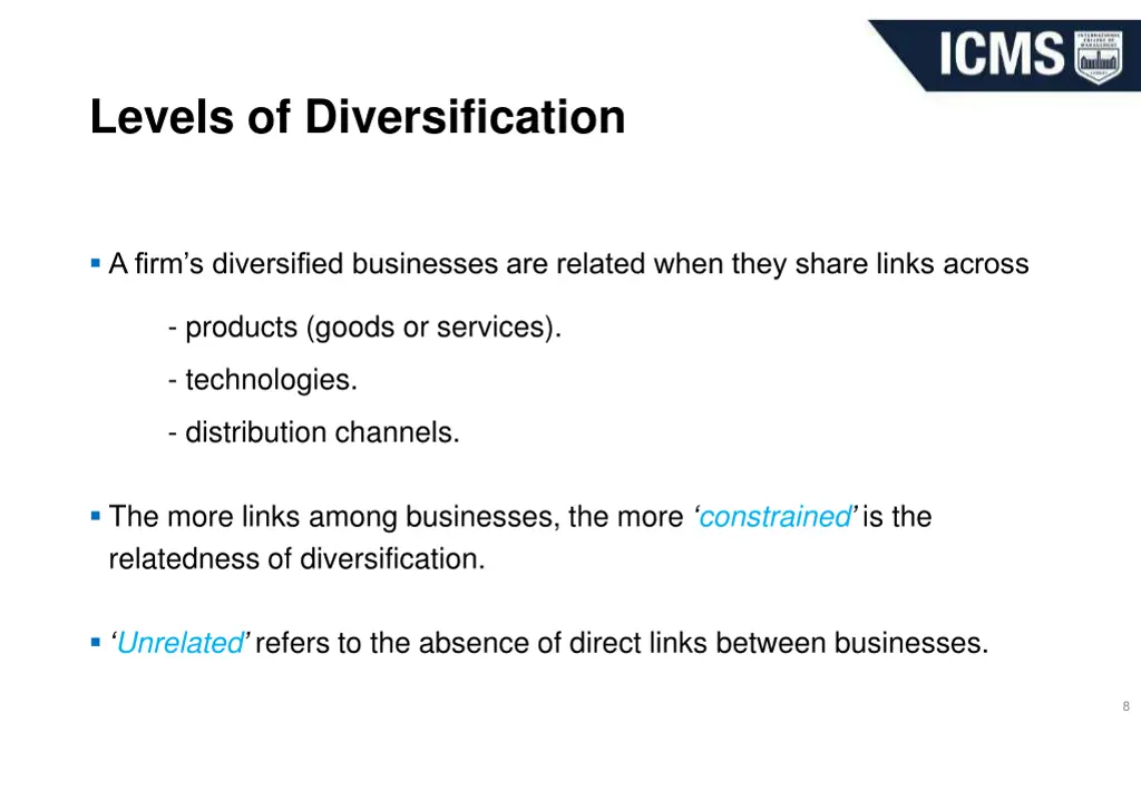 levels of diversification