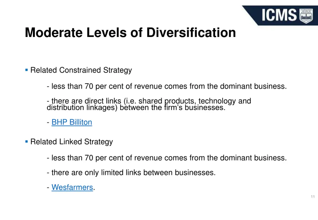 moderate levels of diversification