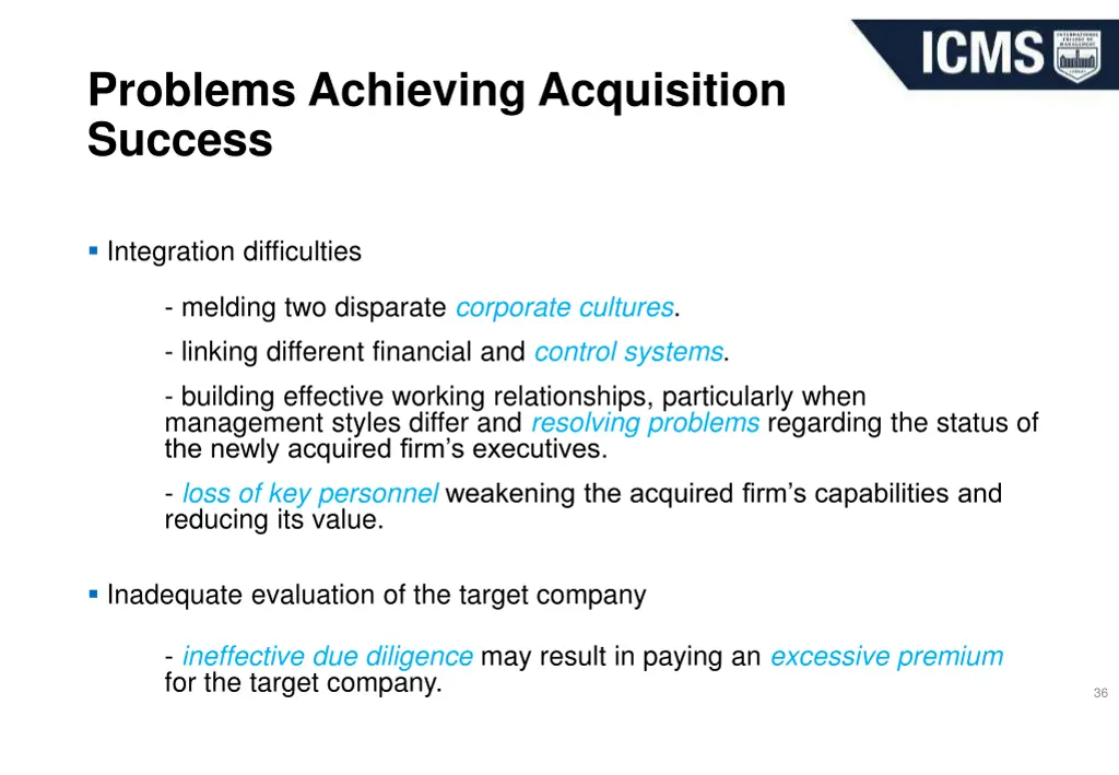 problems achieving acquisition success 1