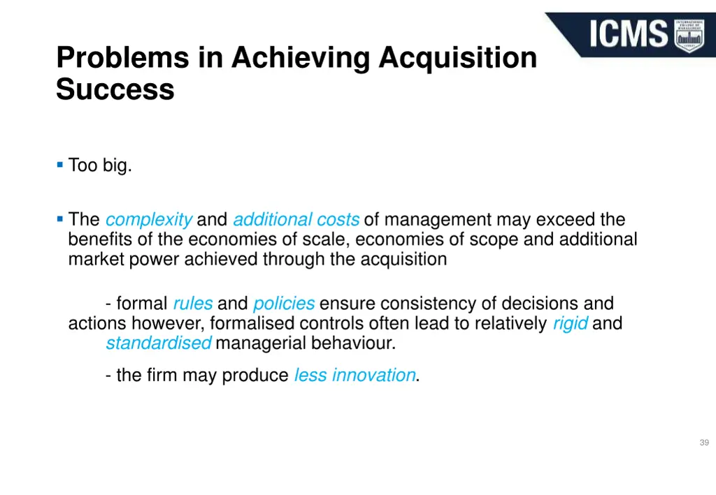 problems in achieving acquisition success