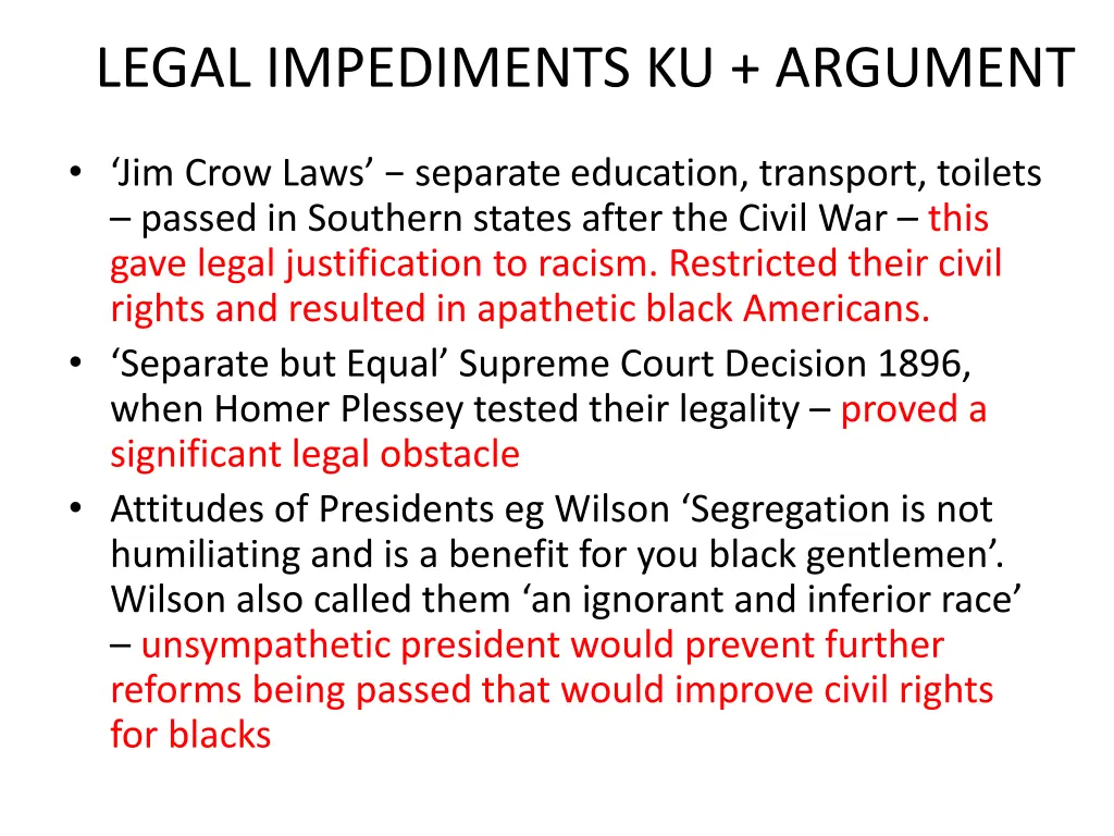 legal impediments ku argument
