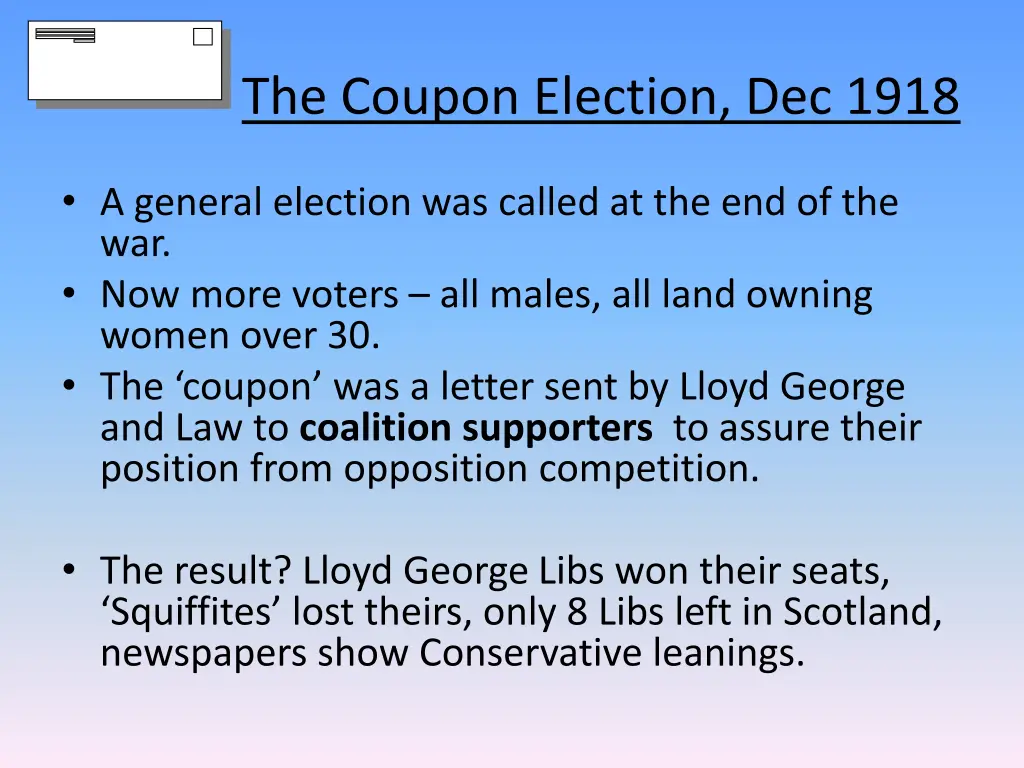 the coupon election dec 1918