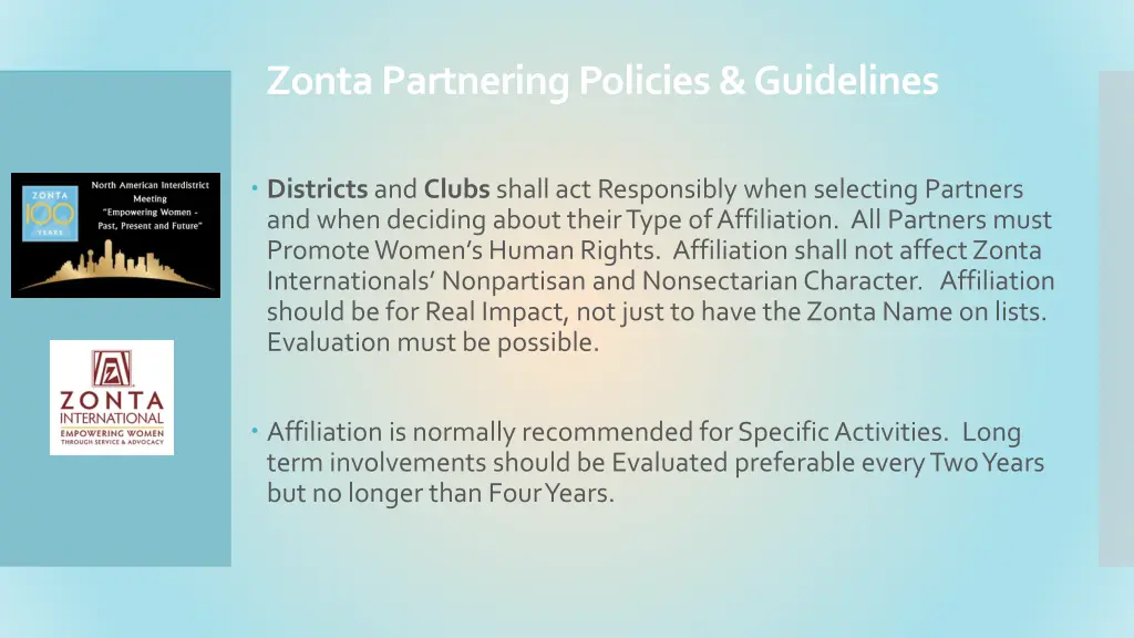 zonta partnering policies guidelines 2