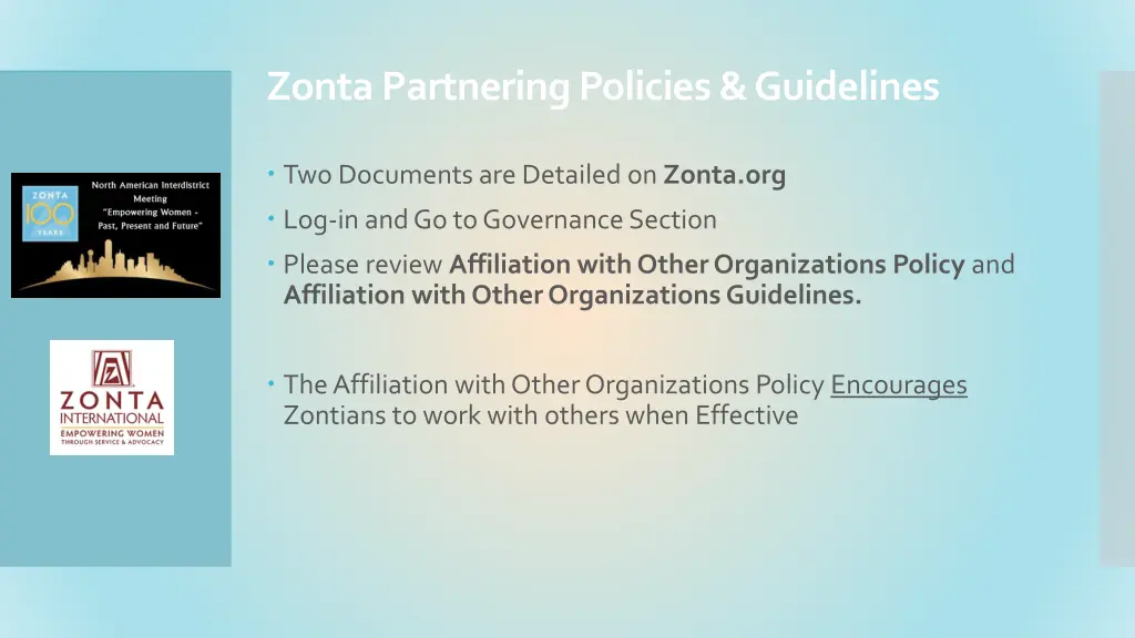 zonta partnering policies guidelines